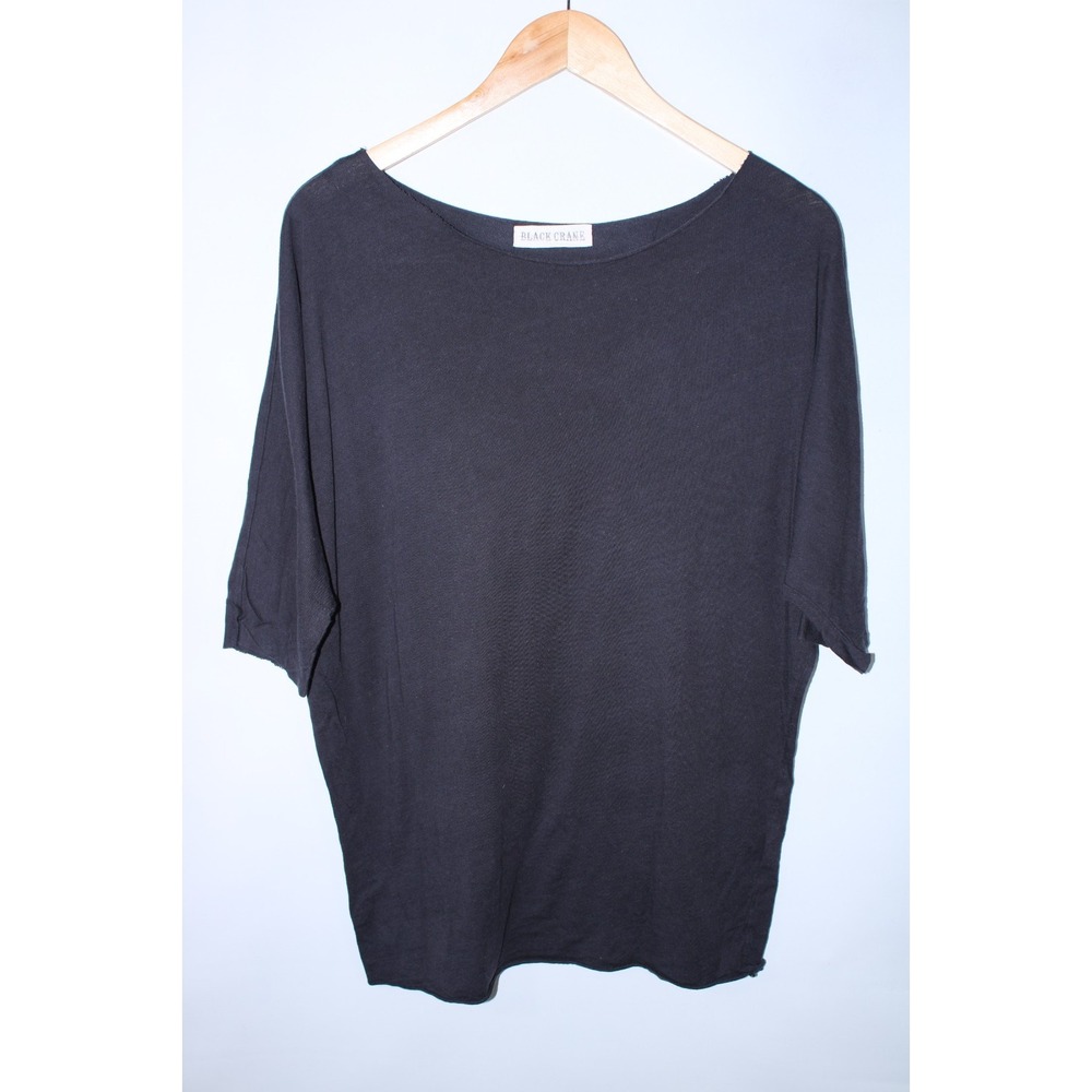 Black Crane Women's Small Pale Black Short Sleeve Dolman Top